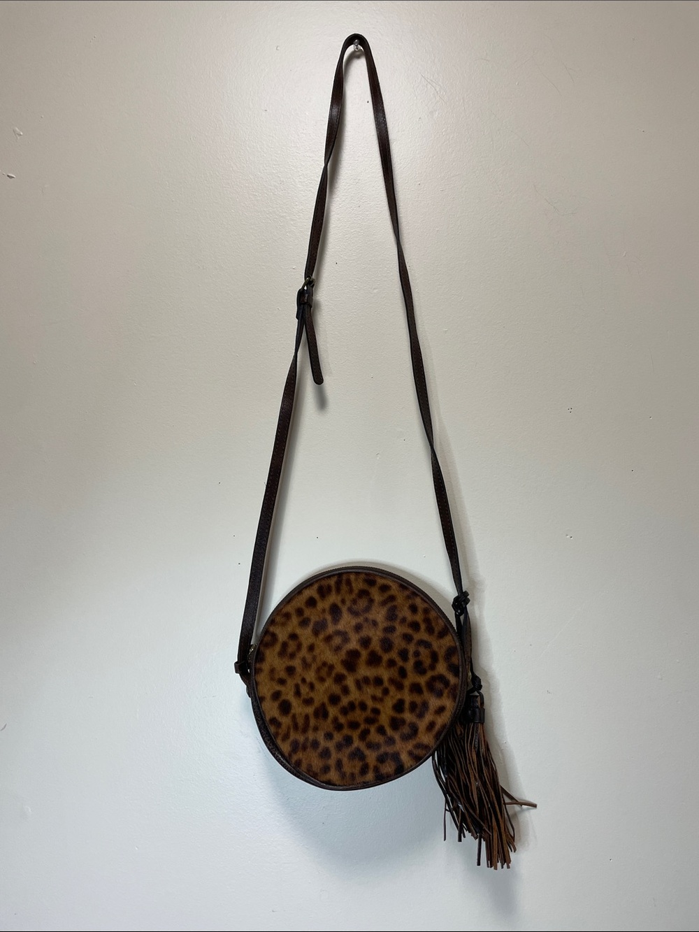 Patricia Nash Leopard Print Hair-on-Hide Round Crossbody Bag@